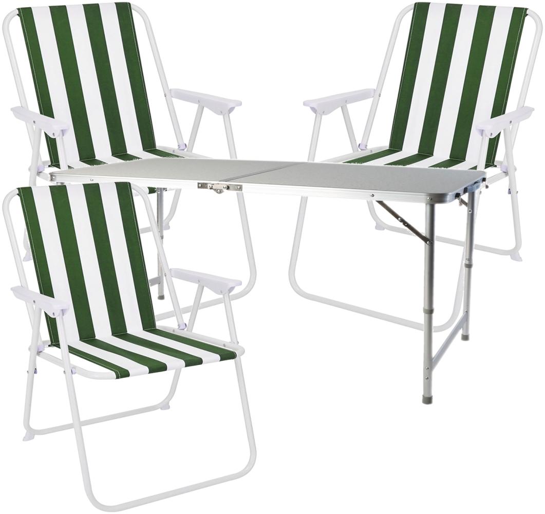 4-teiliges Campingmöbel Set Alu 120x60x58/70cm grün-weiß Bild 1