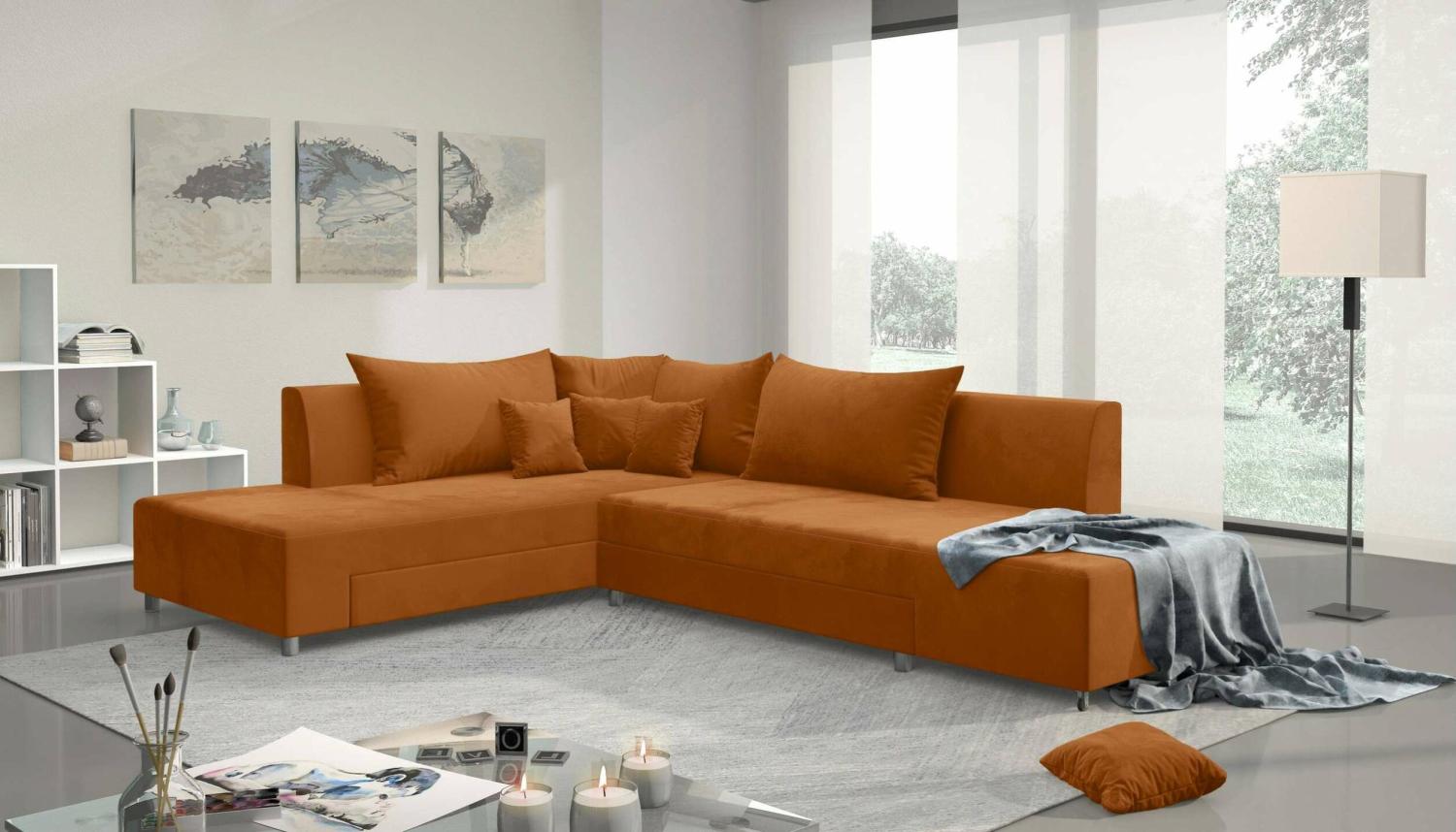 Stylefy Livia Ecksofa Orange Velours Bild 1