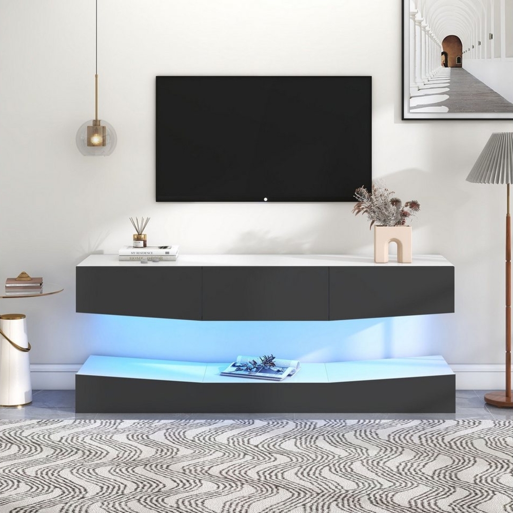 MODFU TV-Schrank Lowboard (Wand befestigter schwimmender TV-Ständer Unterhaltungs, mit LED-Beleuchtung TV Schrank Hängend) Medienkonsolen-Center für Wohnzimmer Home Bild 1