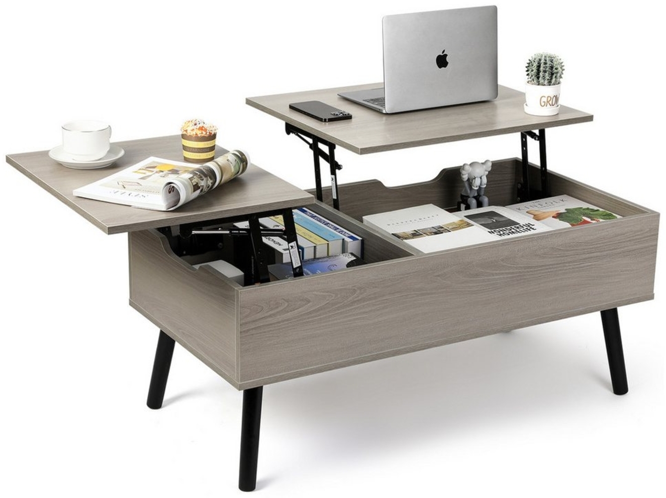 VOWNER Couchtisch Höhenverstellbarer, Wohnzimmertisch, Beistelltisch, Versenkbar, 100x50x42cm Bild 1