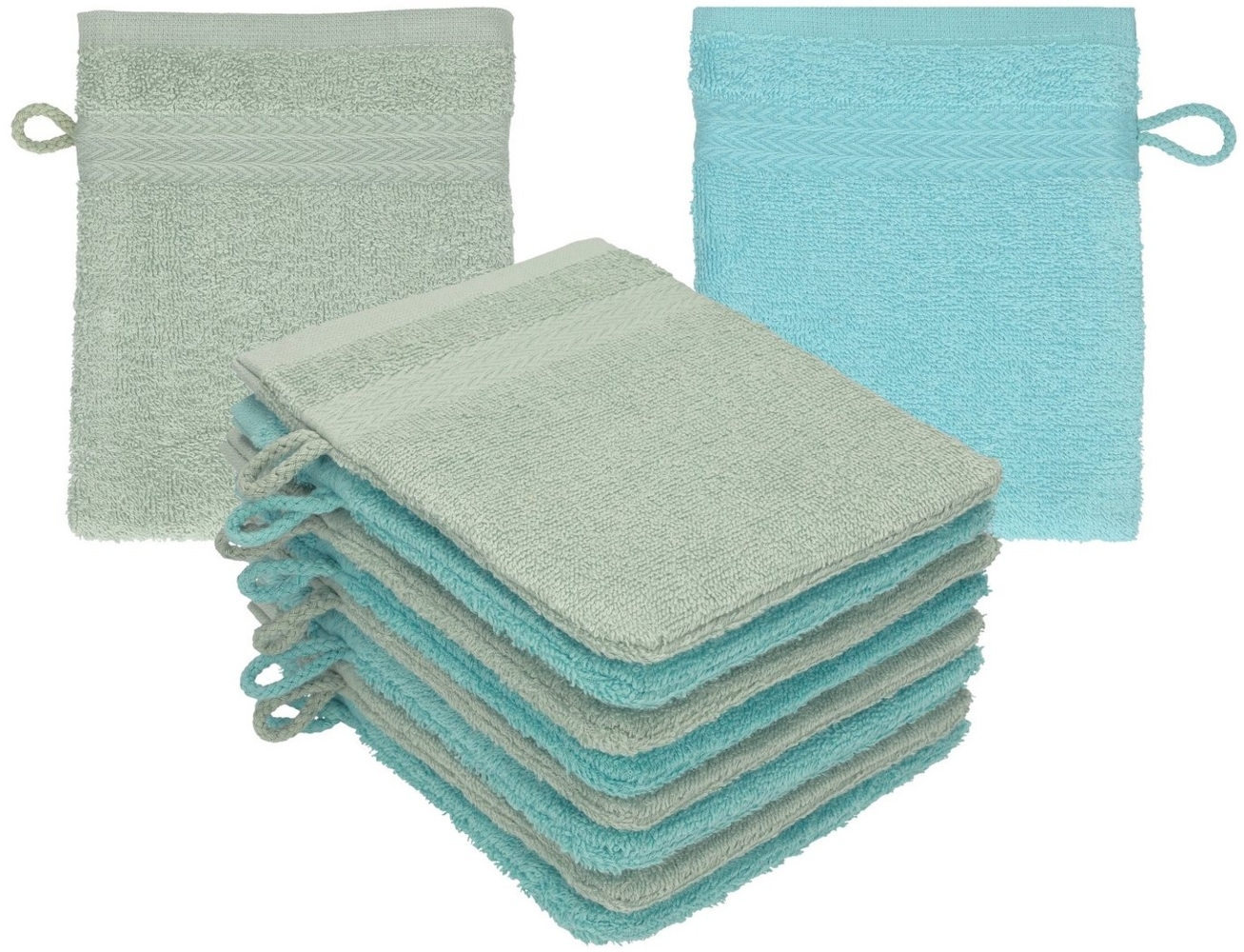 Betz Waschhandschuh 10 Stück Waschhandschuhe Premium 100% Baumwolle Waschlappen Set 16x21 cm Farbe heugrün - Ocean (10-tlg) Bild 1