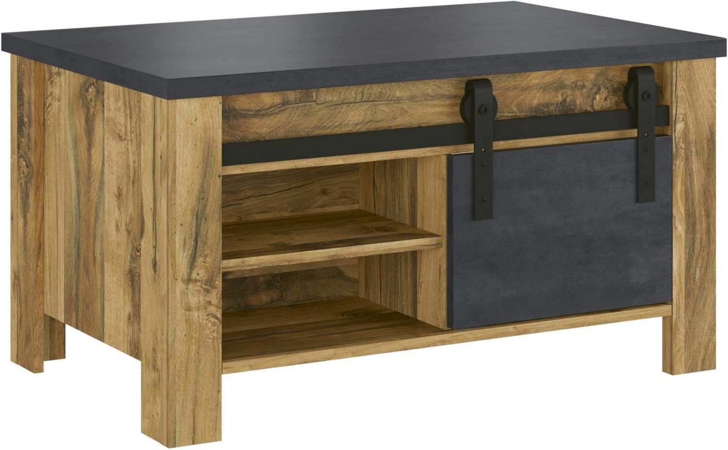 Home affaire Couchtisch York, Beistelltisch, Wohnzimmertisch mit Scheunentorbeschlag, mit Ablagemöglichkeiten, in Hunton Oak und Anthrazit Bild 1