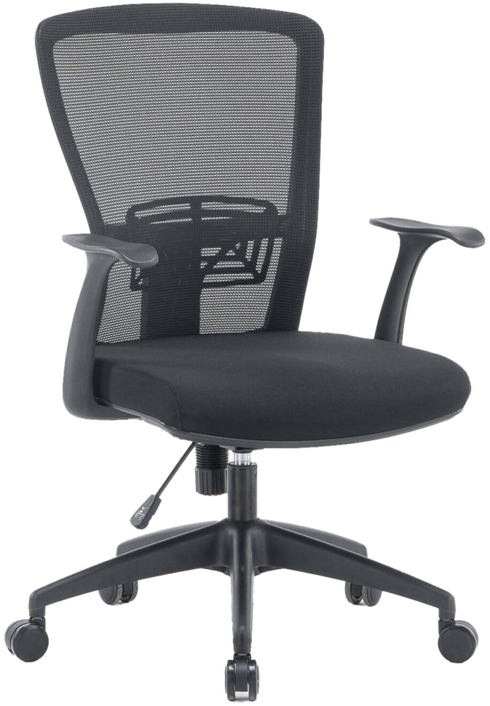 Dmora Stuhl mit Rädern Barzio, Netz-Arbeitsstuhl mit Armlehnen, ergonomischer Bürositz, 60 x 64 x 98 x 108 cm, Schwarz Bild 1