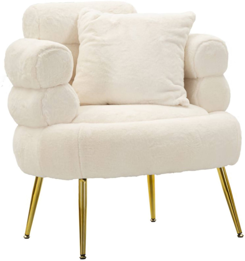 Dmora Sessel Castagna, Gepolsterter Sitz, Einzelsofa im Wohnzimmer, Stuhl mit Armlehnen, 78x68 h85 cm, Weiß und Gold Bild 1
