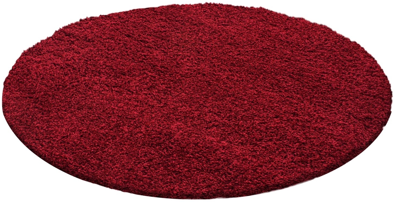 Hochflor Teppich Lux rund - 120 cm Durchmesser - Rot Bild 1