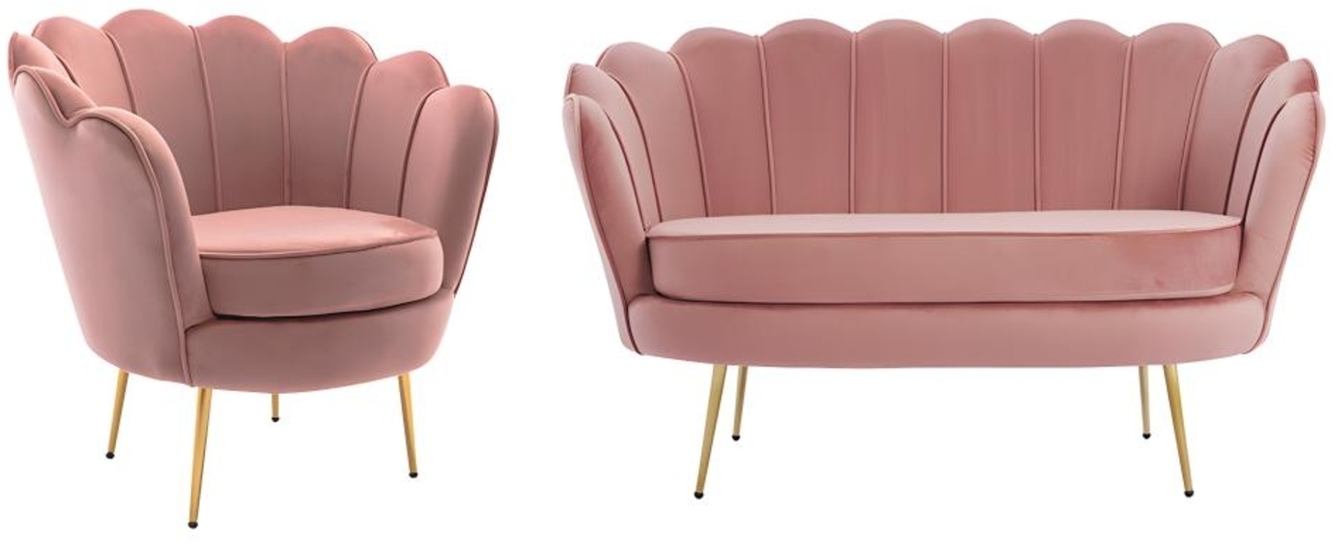 Vente-unique - Couchgarnitur Muschel 2+1 - Samt - Rosafarben - DANDELION Bild 1
