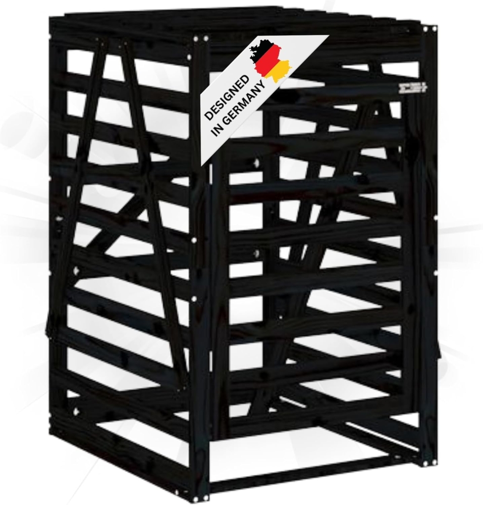 DELUKE® 1er Mülltonnenbox Kiefernholz BOUMI 84x90x128,5cm Schwarz Mülltonnenverkleidung für 1 Tonne Müllbox aus Holz Mülltonnenschutz Mülltonnendach Bild 1