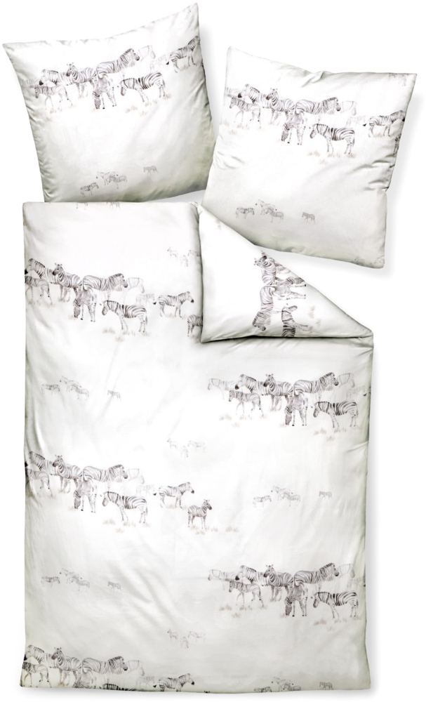 Janine Mako-Satin Bettwäsche 155 x 220 cm 80 x 80 2 teilig moments 98110-07-512 naturell grau Bild 1