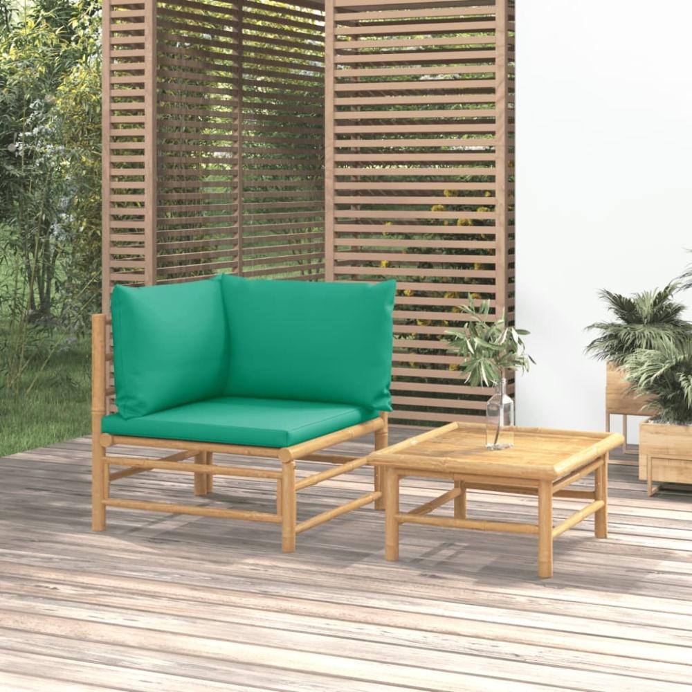 vidaXL 2-tlg. Garten-Lounge-Set mit Grünen Kissen Bambus 362292 Bild 1