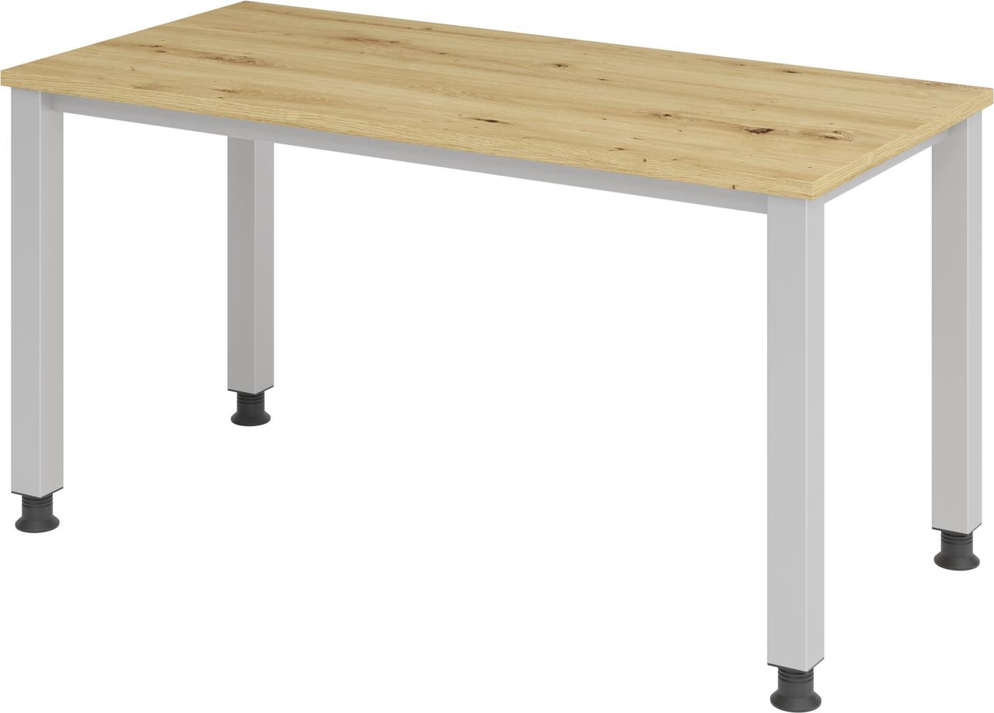 bümö manuell höhenverstellbarer Schreibtisch 140x67 cm in Asteiche, Metall-Gestell in Silber - PC Tisch höhenverstellbar & klein, Mini-Homeoffice Tisch, kleiner Computertisch, QS6-14-R-S Bild 1