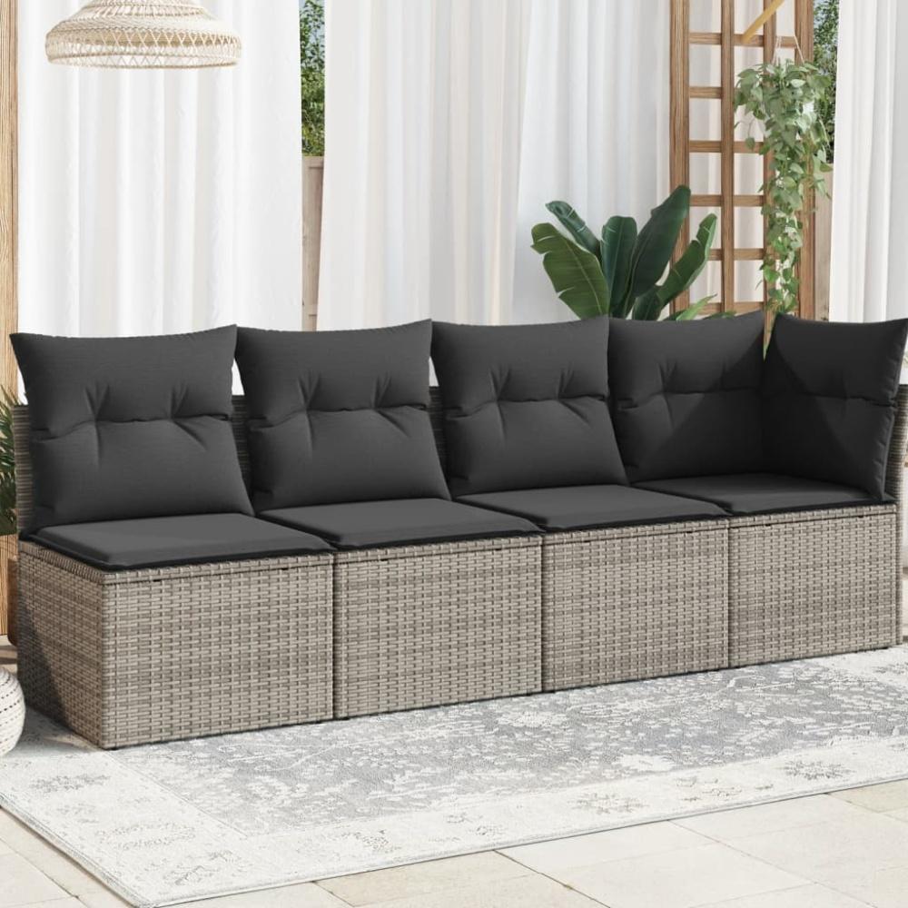 vidaXL Gartensofa mit Kissen 4-Sitzer Grau Poly Rattan 366115 Bild 1