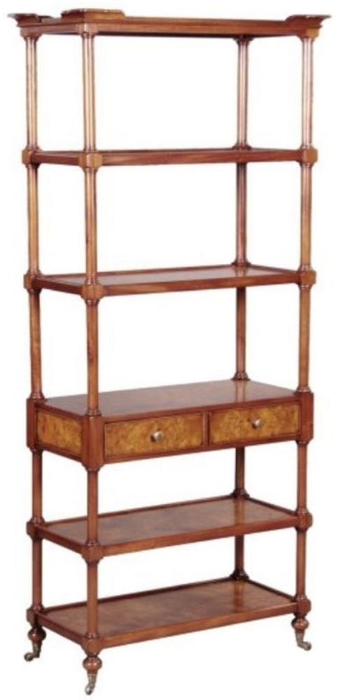 Casa Padrino Luxus Jugendstil Bücherschrank Braun / Dunkelbraun 81 x 40 x H. 182 cm - Regalschrank mit Rollen und 2 Schubladen Bild 1