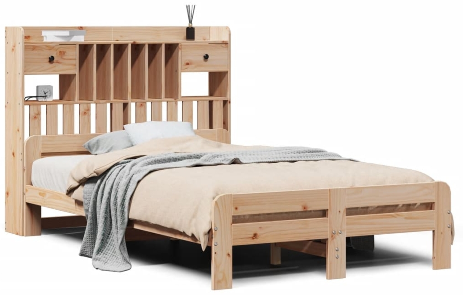 vidaXL Massivholzbett mit Regal ohne Matratze 135x190 cm Kiefernholz 3308897 Bild 1