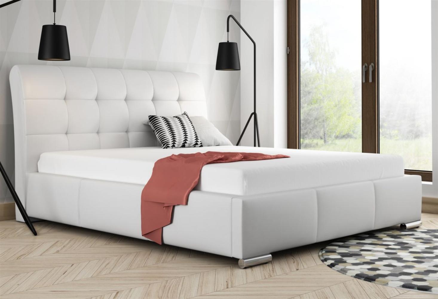 Polsterbett Bett Doppelbett MATTIS Kunstleder Weiss 140x200 cm Bild 1