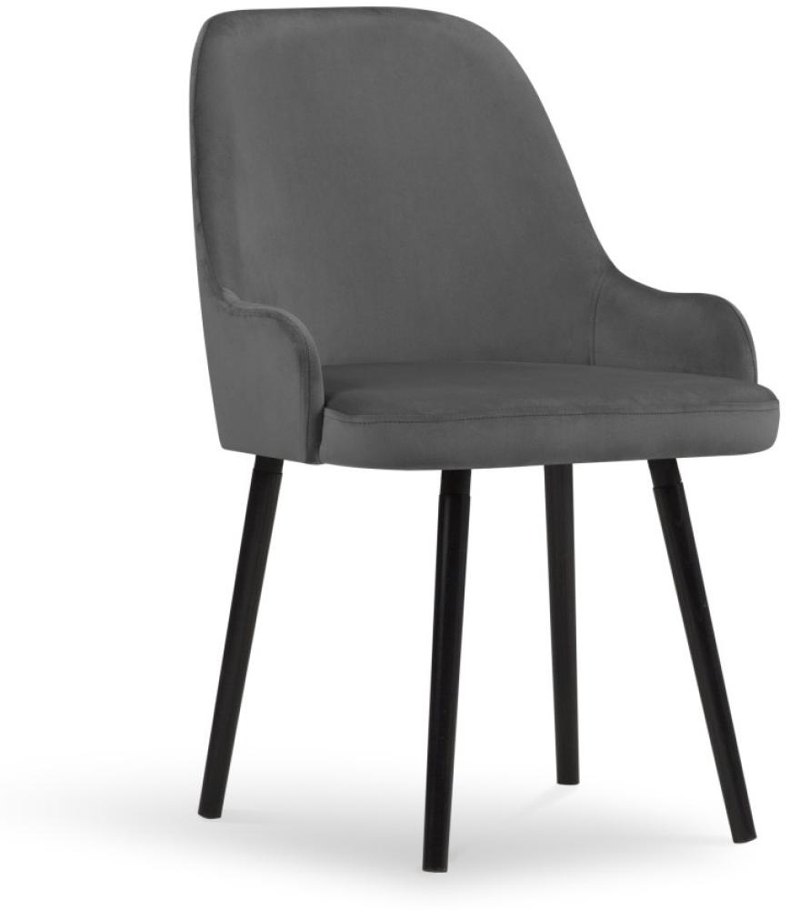 Micadoni Samtstoff Stuhl Flint | Bezug Dark Grey | Beinfarbe Black Beech Wood Bild 1