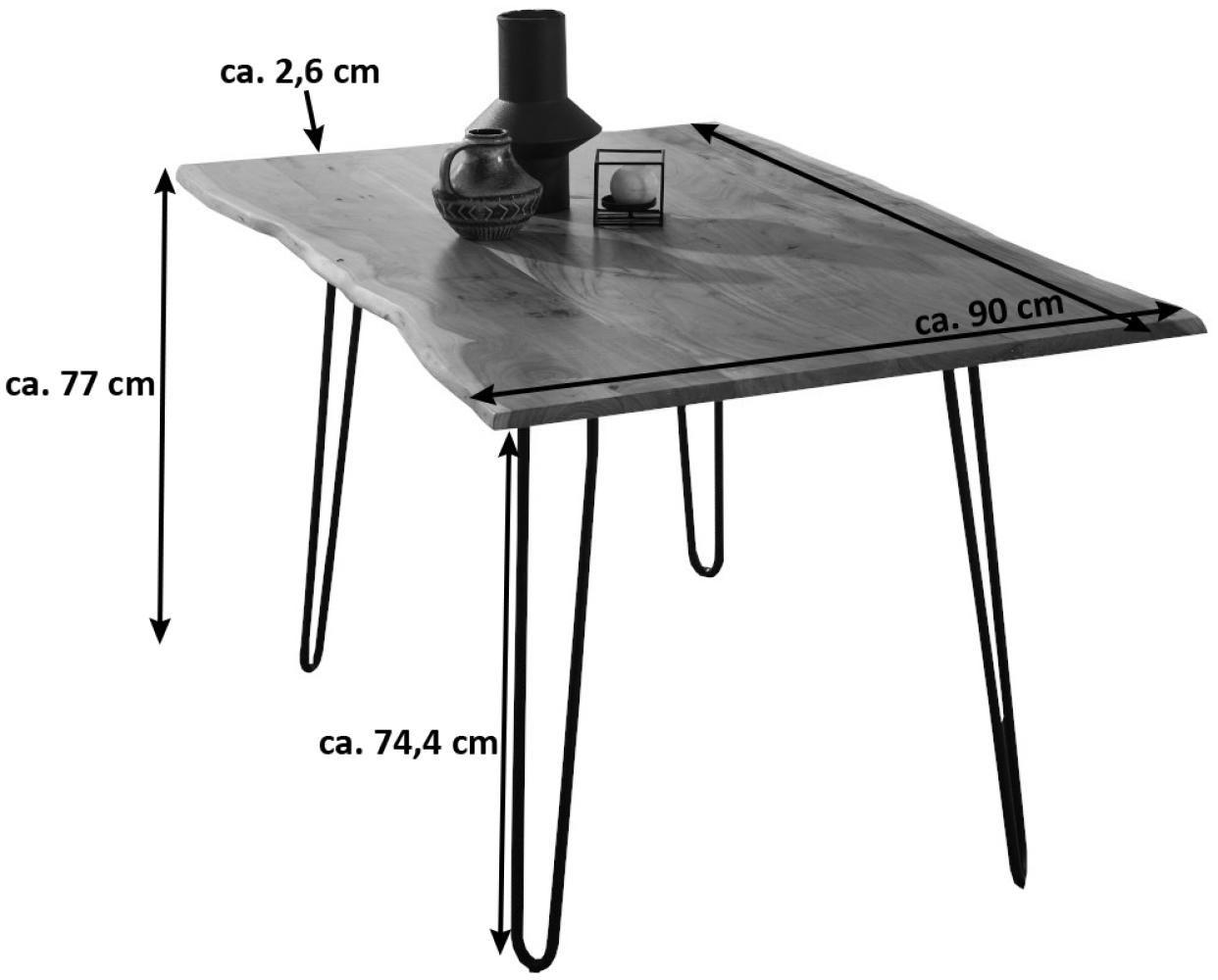Esstisch Baumkante massiv Akazie natur 90x90 cm schwarz HANNAH 525981 Bild 1