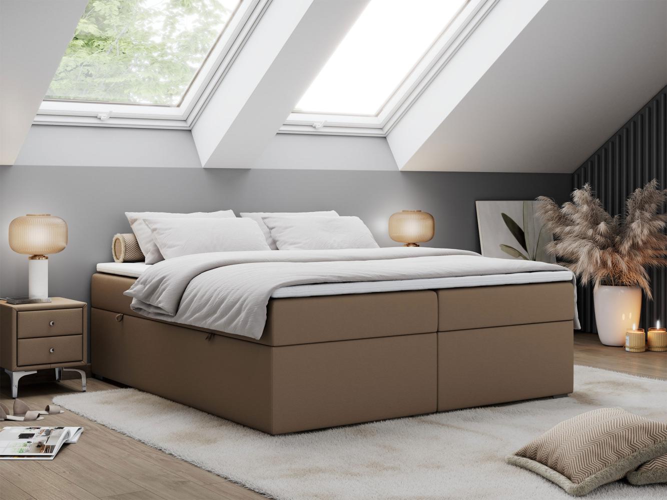 Boxspringbett - Doppelbett mit Multipocket-Matratze - BESS -120x200 - Braun Kunstleder - H3 Bild 1