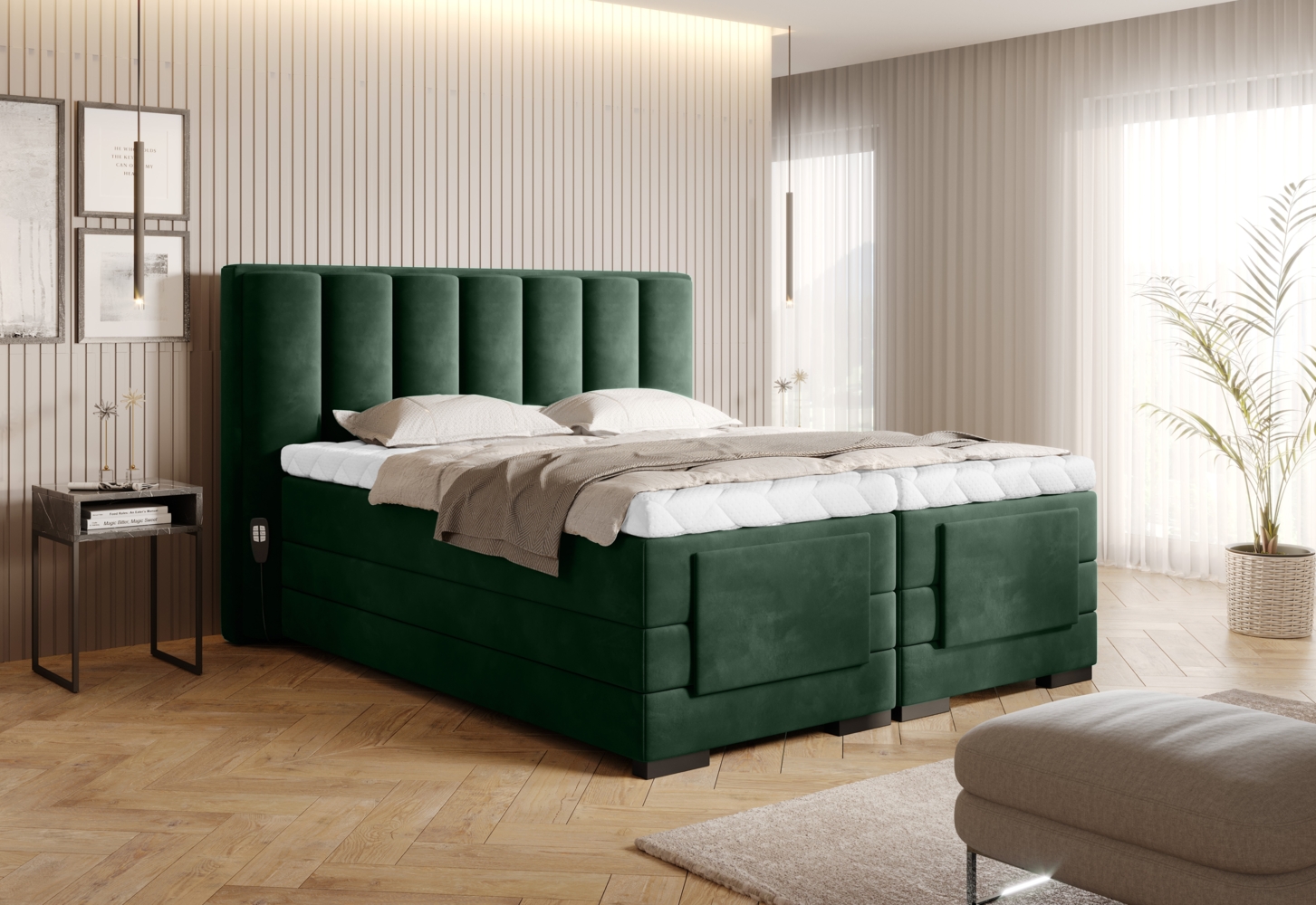 Veros 140x200, Boxspring Bett, Dunkelgrün Bild 1