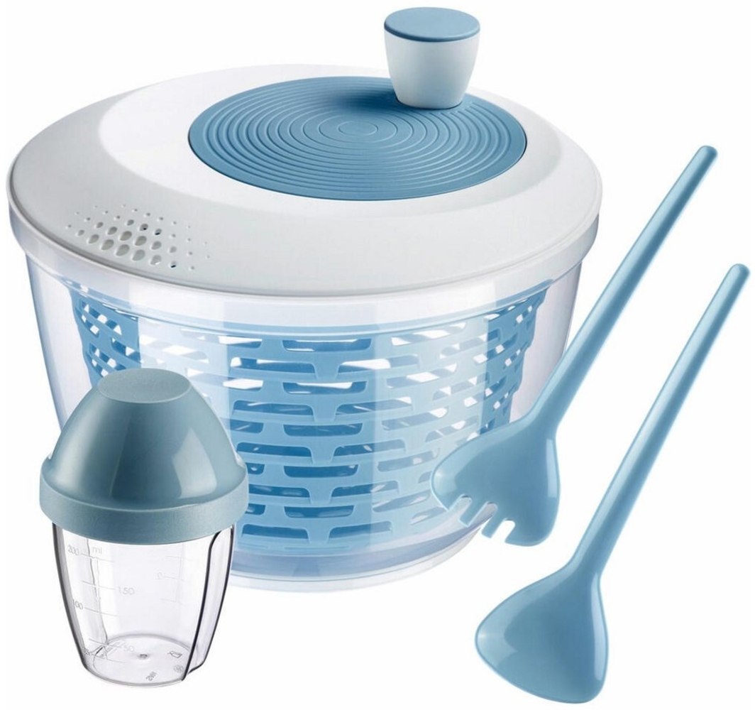 WESTMARK Salatschleuder im Set mit Salatbesteck und Dressingshaker, blau, (Set), 3 teiliges Set, spülmaschinengeeignet Bild 1