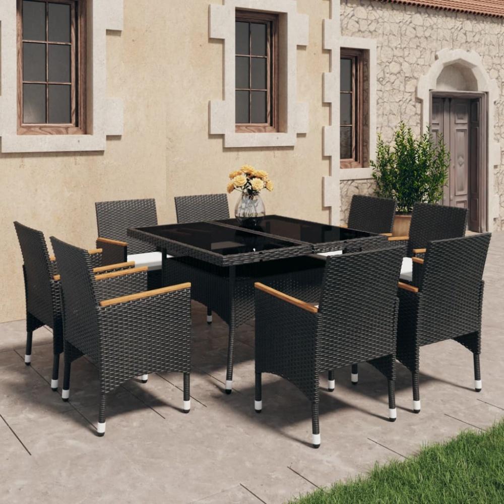 vidaXL 9-tlg. Garten-Essgruppe Poly Rattan und Akazienholz Schwarz 3058344 Bild 1