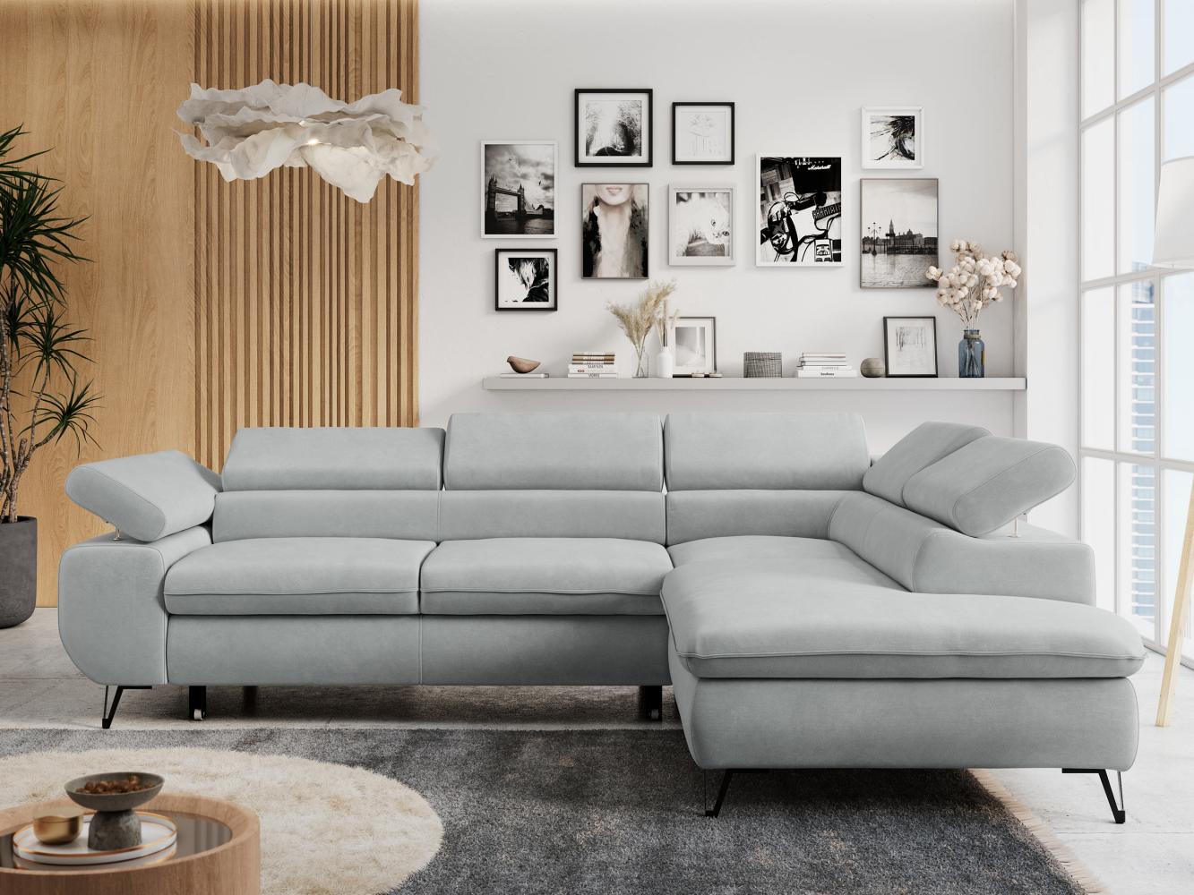 Ecksofa mit Bettfunktion, Modern Sofa, L-form, Einstellbare Kopfstützen, Bettkasten, PETER, 1x Ecksofa, Hellgrau, Mikrofaser, rechts Bild 1