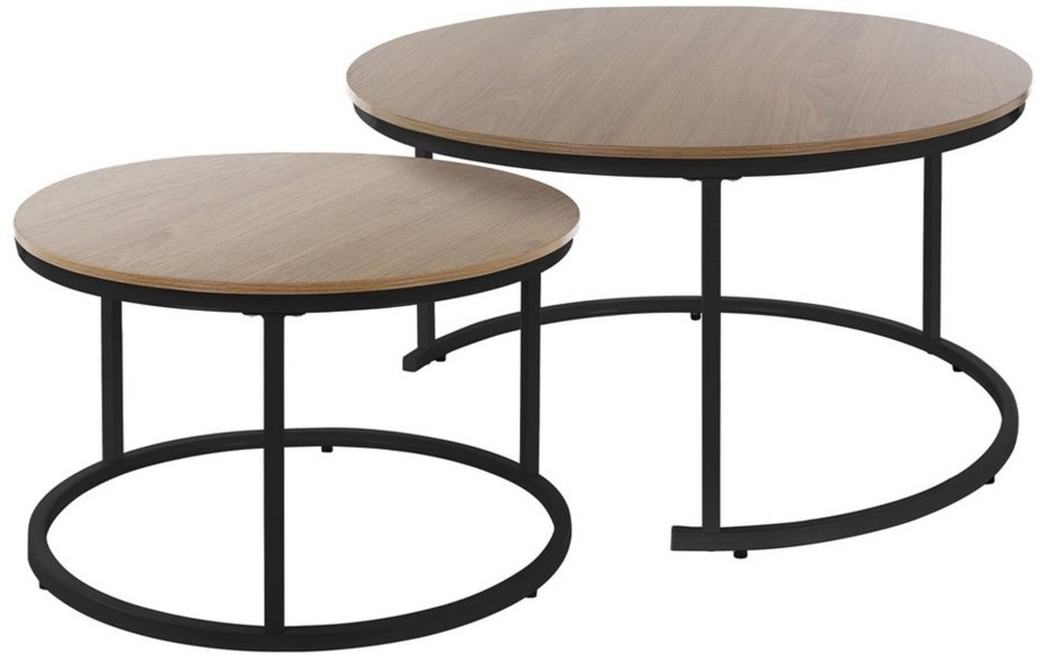 ML-DESIGN Couchtisch Beistelltisch Set in 2 Größen Naturholzoptik Platte Metallgestell, Sofatisch Kaffeetisch Wohntimmertische Set Ø 80x45,5 / 60x40 cm Bild 1