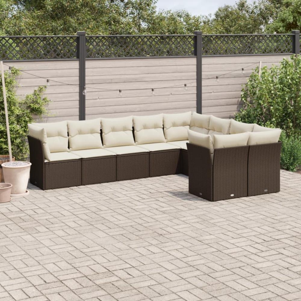 vidaXL 9-tlg. Garten-Sofagarnitur mit Kissen Braun Poly Rattan 3218173 Bild 1