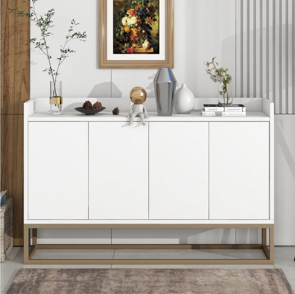 Merax Sideboard mit verstellbaren Einlegeböden und goldenen Metallrahmen, Kommode mit Push-to-Open Funktion,Anrichte,Buffet,Breite: 120cm Bild 1