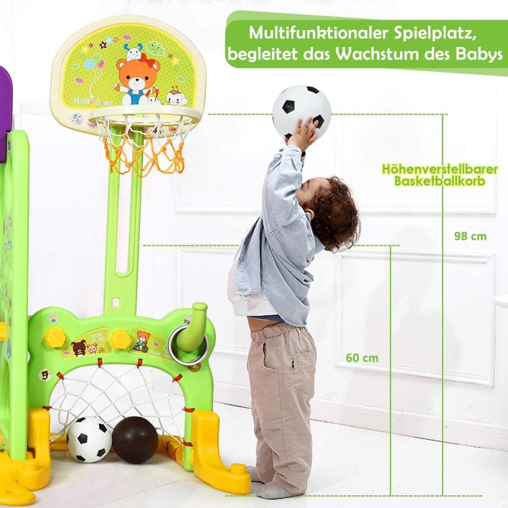 COSTWAY 6 IN 1 Spielplatz Kinderrutsche Kletterturm Basketballkorb Fußballtor Kinderspielzeug für Garten, Hof & Heim Bild 1