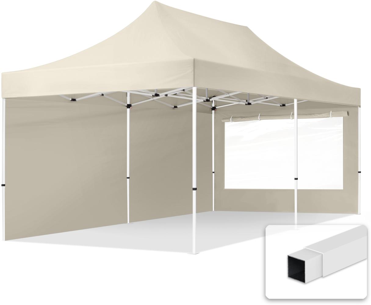 3x6 m Faltpavillon, ECONOMY Stahl 30mm, Seitenteil mit Panoramafenster, creme Bild 1