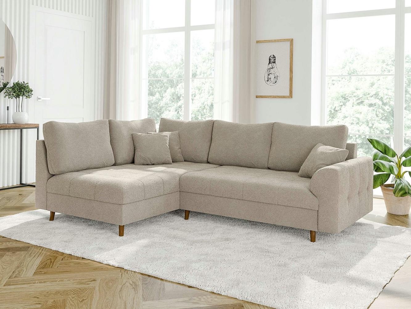 S-Style Möbel Ecksofa Leif mit Braun Holzfüßen im skandinavischen Stil aus Boucle-Stoff, Ottomane links oder rechts bestellbar, mit Wellenfederung Bild 1