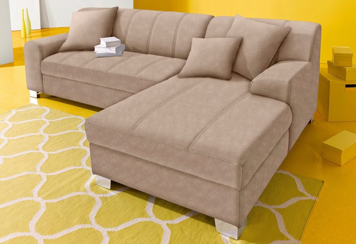 INOSIGN Ecksofa Turah incl. Zierkissen, moderne Steppung, auch in Leder, wahlweise mit Bettfunktion, Schlafsofa, B/T/H: 239/152/75 cm, L-Form Bild 1