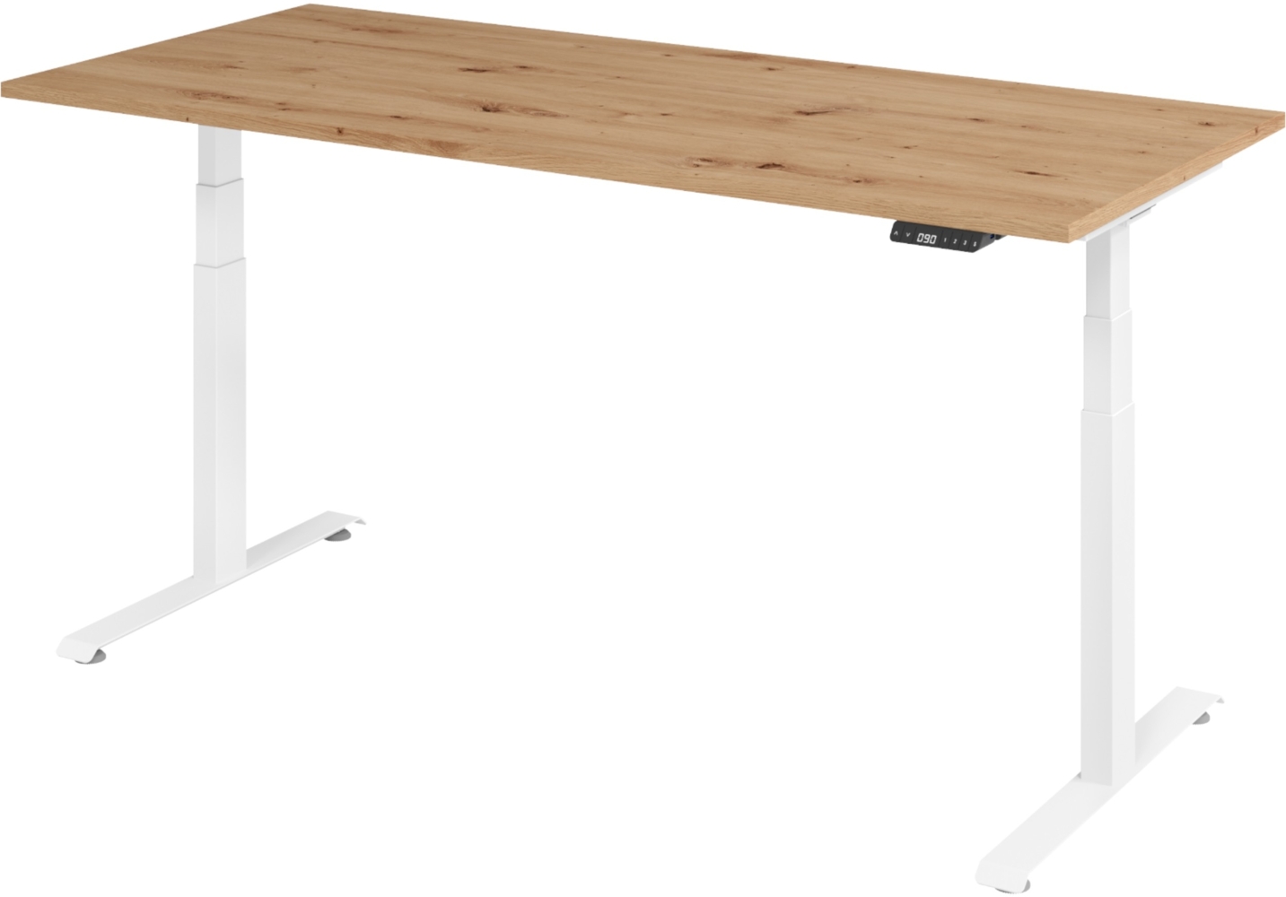 bümö höhenverstellbarer Schreibtisch 180x80 cm in Asteiche, Gestell weiß - Höhenverstellbar Elektrisch Stehpult mit 3-fach Speicher, Computertisch, Ergonomischer Steh-Sitz Tisch, Bürotisch, LXK65-19-R-W Bild 1