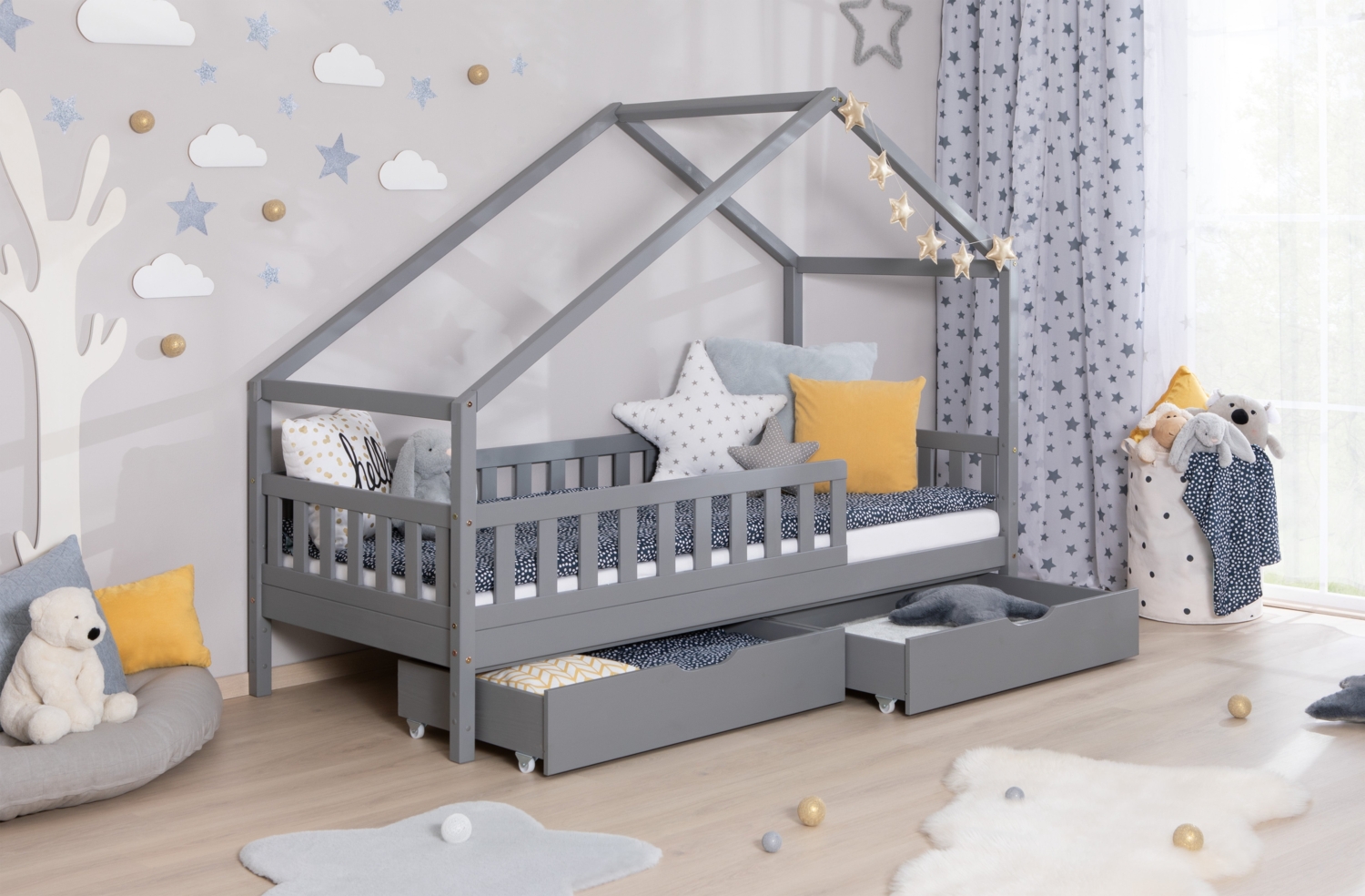 Kinderbett Hausbett "Lou" 90x200 Kiefer Massiv Bild 1