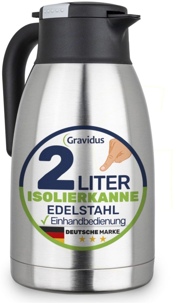 Edelstahl Isolierkanne 2 Liter mit Einhandbedienung Bild 1