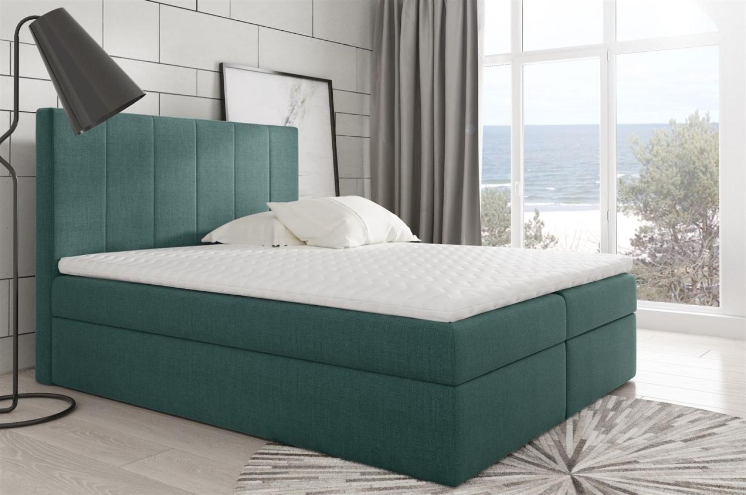Boxspringbett MARIBEL 160x200 cm Stoff Meeresgrün Bild 1