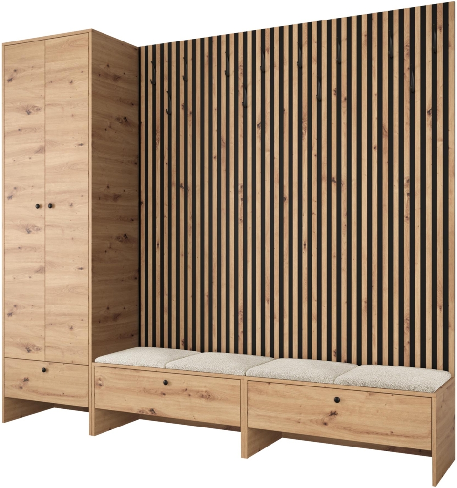 Garderoben-Set Melire VI, Kleiderschrank, Unterschrank, Griffe aus Metall (Farbe: Artisan Eiche, Abriamo 03) Bild 1