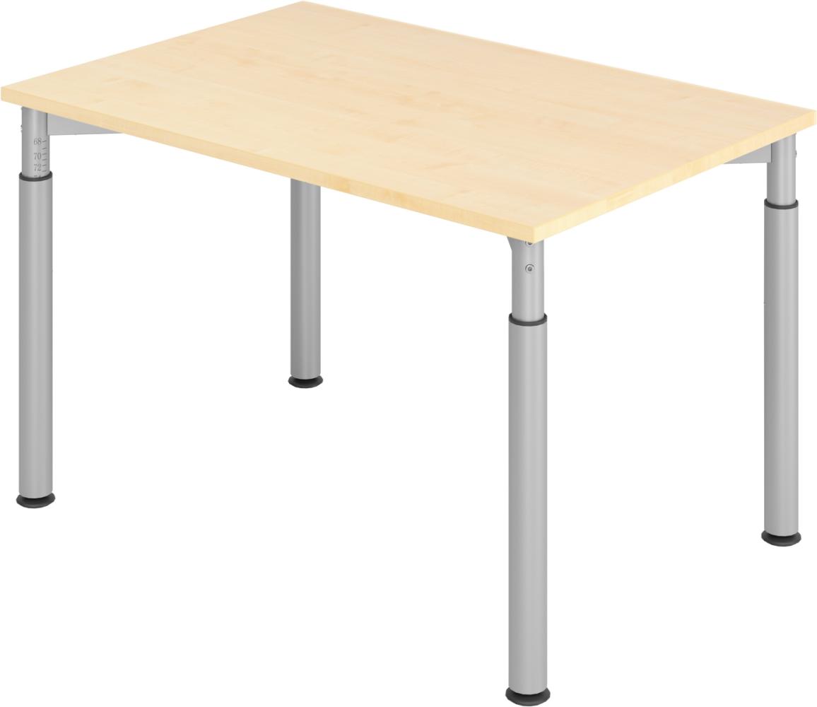 bümö höhenverstellbarer Schreibtisch 120x80 cm in Ahorn, Gestell silber - PC Tisch höhenverstellbar & klein, höhenverstellbarer Tisch Büro, kleiner Computertisch verstellbar, Y-Serie, YS-12-3-S Bild 1