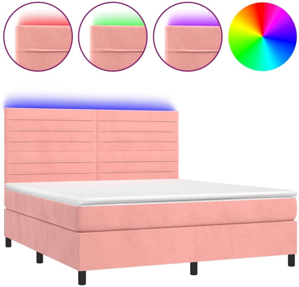 vidaXL Boxspringbett mit Matratze & LED Rosa 180x200 cm Samt 3136202 Bild 1
