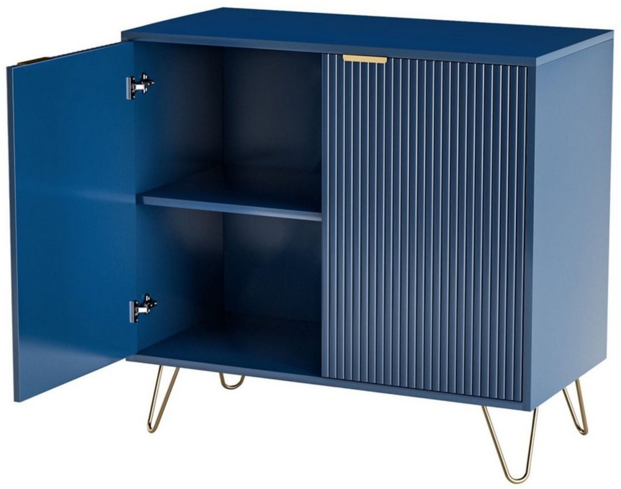 FUROKOY Sideboard Sideboard Anrichte Kommode mit Doppeltür,2 Ablagen (Küchenschrank Buffet Nachttisch 80x40x78cm, Lagerschrank für Wohnzimmer, Schlafzimmer, Küche und Flur), Sideboard&Nachttisch mit Metallgriff, Metallfuß, Tiefblau Bild 1