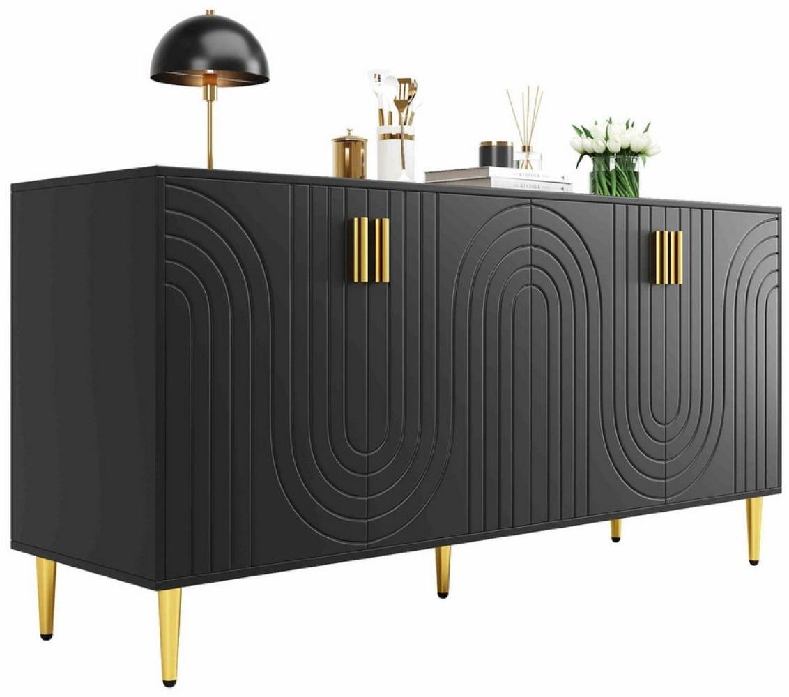 BlingBin Sideboard Buffetschrank mit Einzigartigem Wellendesign und Goldenen Griffen (1er Set, 1 St, schwarz), Kommode modern 152 x 40 x 75 cm Bild 1