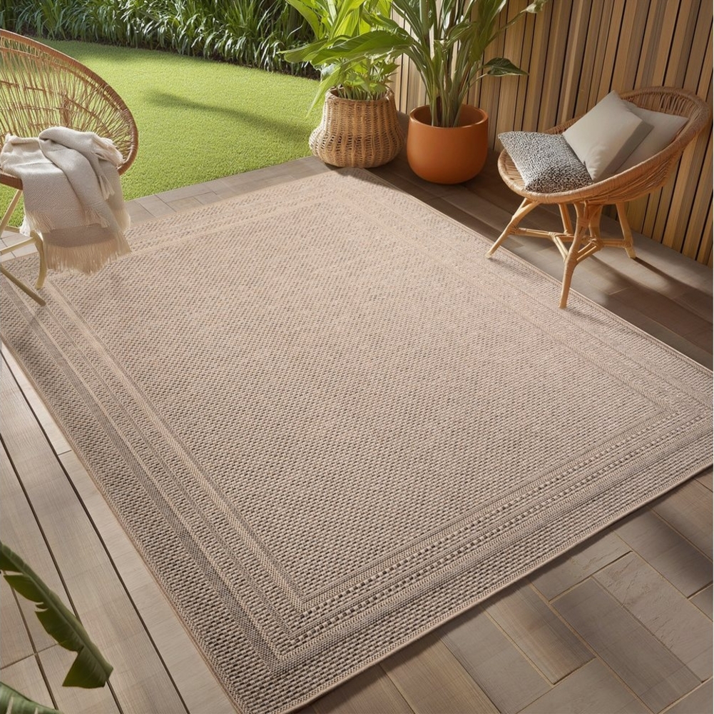 Teppium Teppich Schlichter Flatweave Teppich mit Rahmen, Rechteckig, Höhe: 5 mm, Indoor Outdoor Teppich Wetterfest 3D Optik Wohnzimmer Küchen Terrasse Bild 1