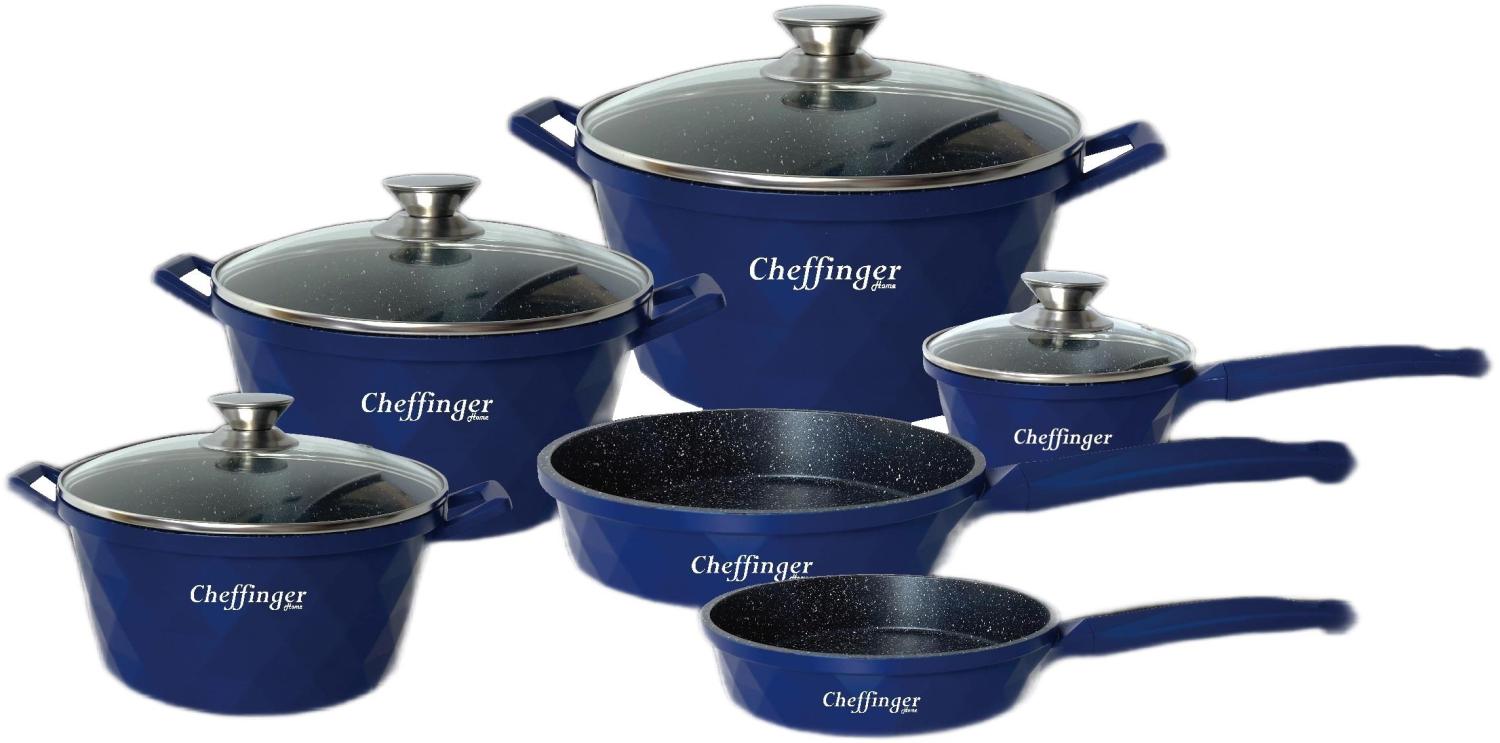 12-Teilig Kochtopf Set Induktion Kochtöpfe Diamant Topf Induktion Alu Guss Töpfe Deckel Handschuhe Blau Bild 1