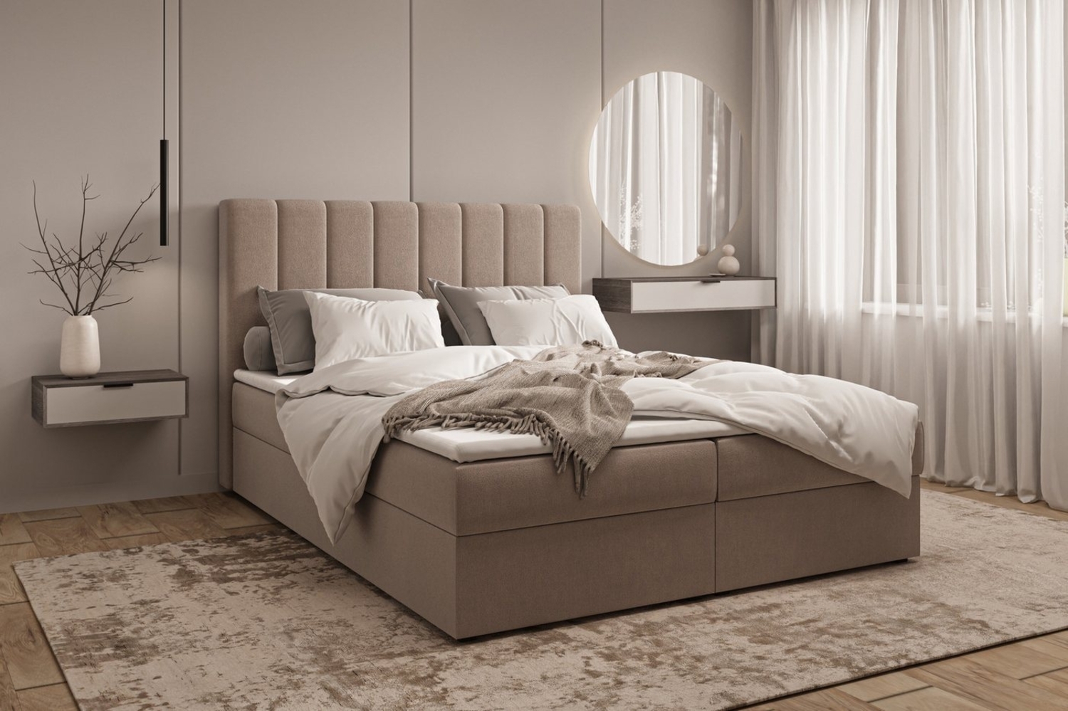 MOEBLO Boxspringbett Bett 01 (Bonell, Topper, Doppelbett gepolstertes Kopfteil mit Bettkasten Boxspringbett, aus Samt, Polsterbett Kontinentalbett, dekorativem Kopfteil), Boxspring, - (BxHxT):143/163/183x113x214 cm Bild 1