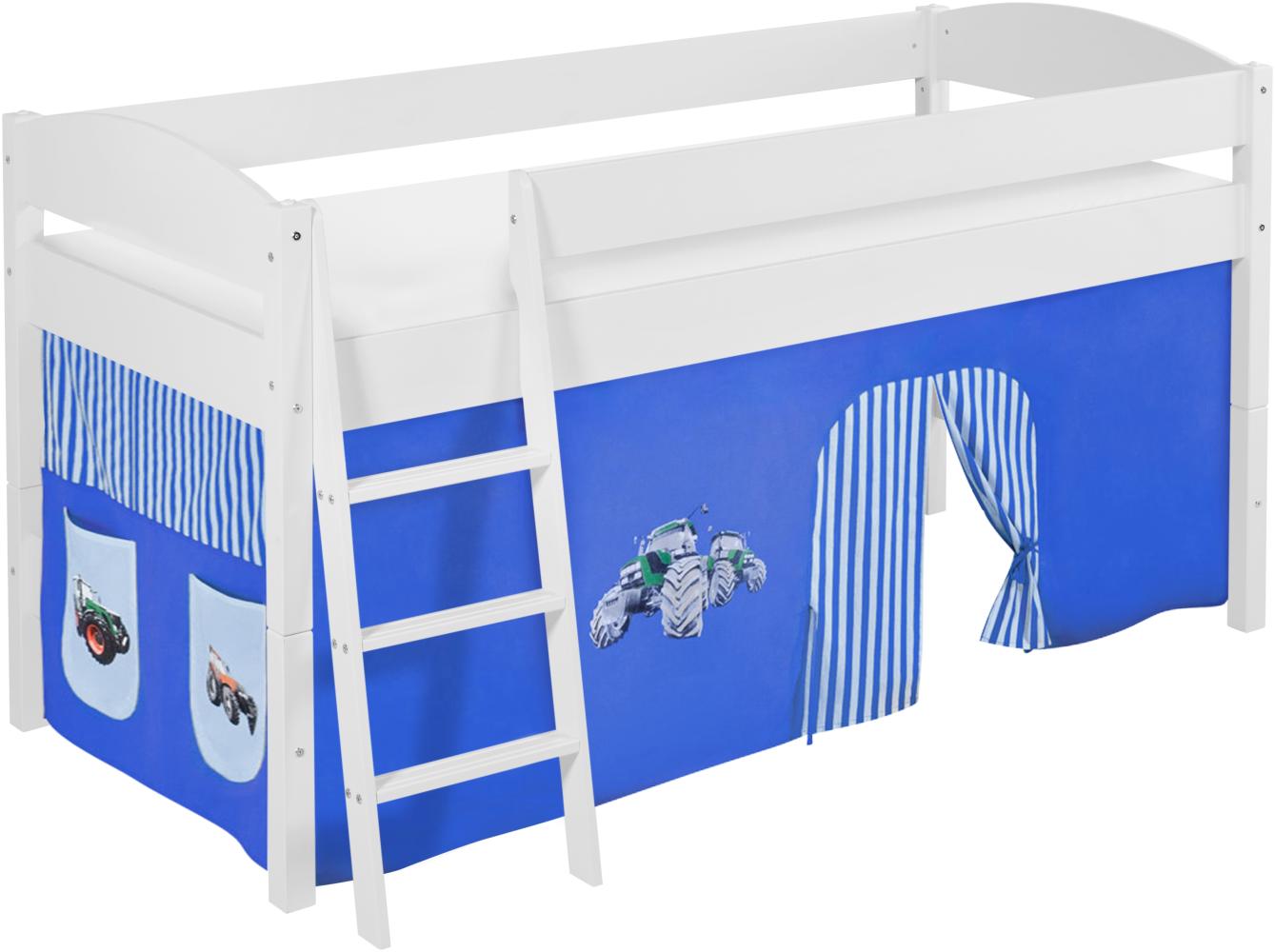 Lilokids 'Ida 4105' Spielbett 90 x 200 cm, Trecker Blau, Kiefer massiv, mit Vorhang Bild 1