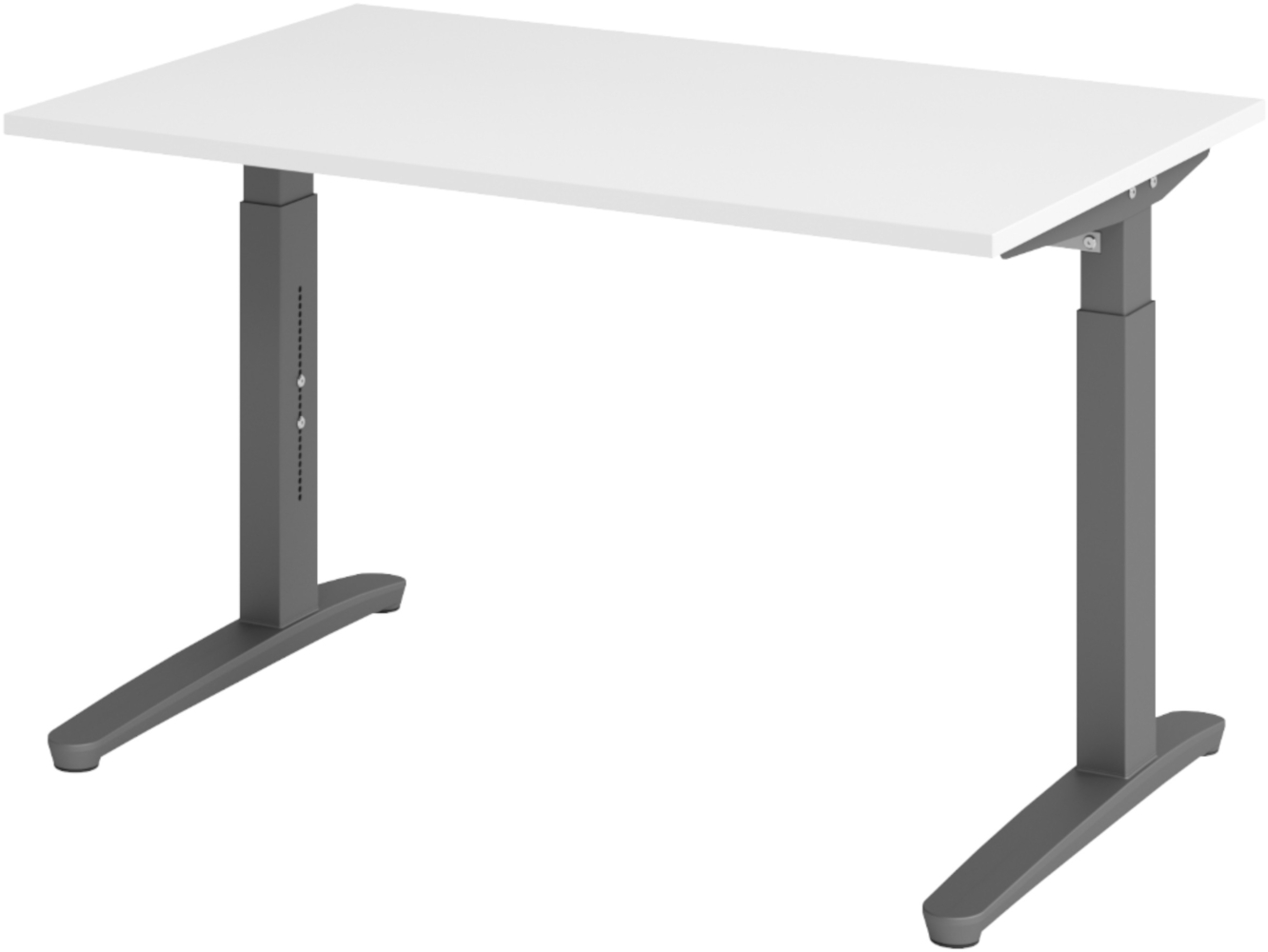 bümö manuell höhenverstellbarer Schreibtisch 120x80 in weiß, Gestell in graphit - PC Tisch höhenverstellbar & klein, höhenverstellbarer Tisch Büro, kleiner Computertisch verstellbar, X12-W-GG Bild 1