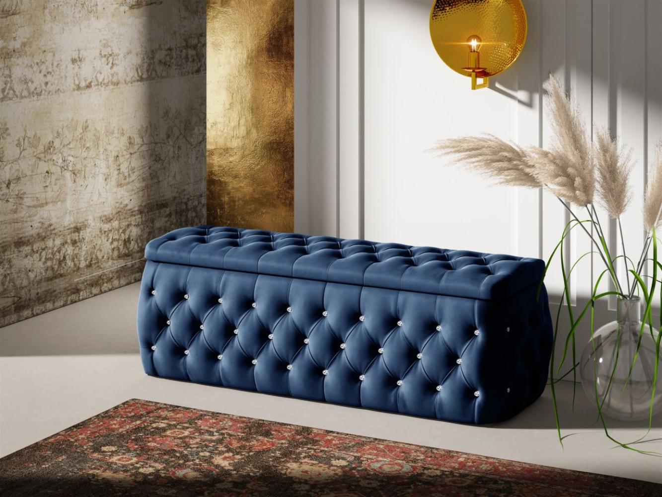 Polsterhocker mit Stauraum Betthocker SEVRA 160x50x45 cm Elisa Velvet Blau Bild 1