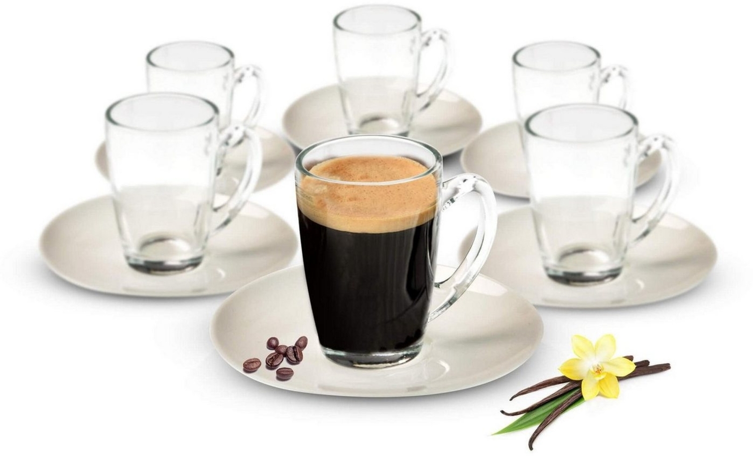 12tlg Espressotassen mit Porzellan Teller Kaffeegläser Mokkatassen Bild 1