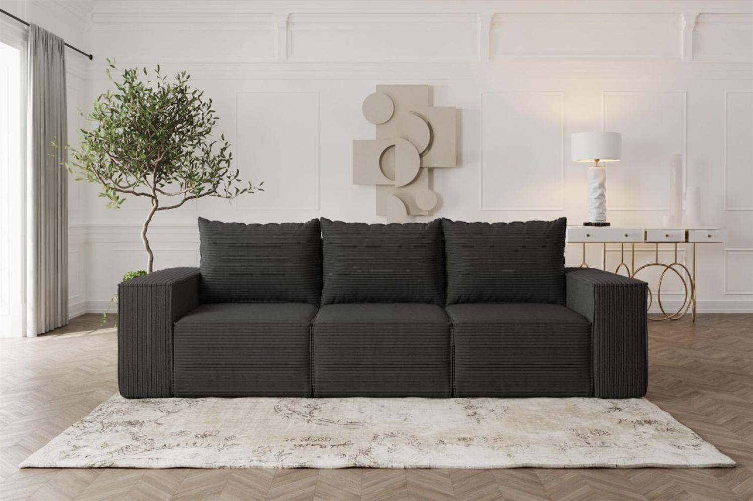 Sofa Designersofa ESTELLE 3-Sitzer mit Schlaffunktion in Stoff Poso Schwarz Bild 1