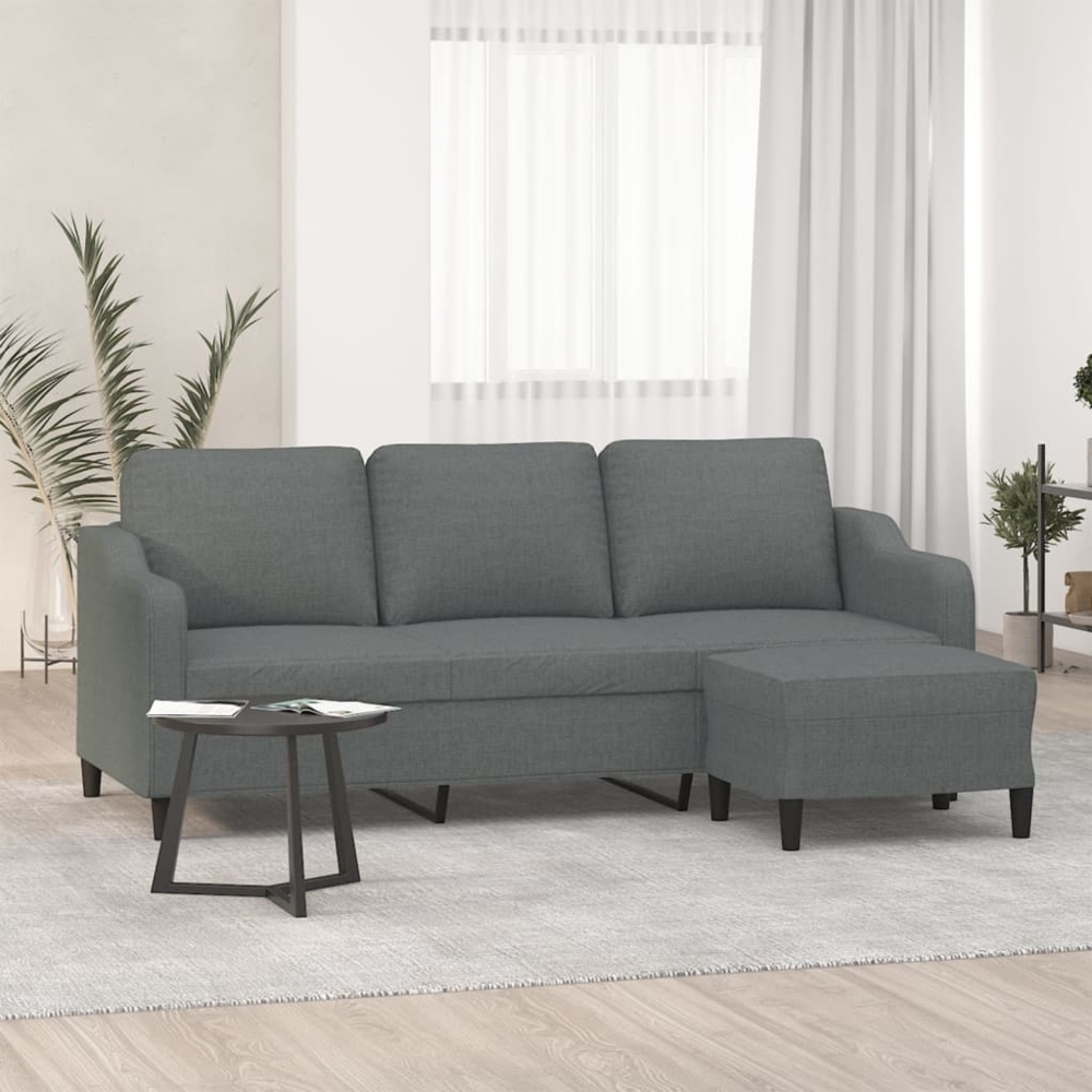 vidaXL 3-Sitzer-Sofa mit Hocker Dunkelgrau 180 cm Stoff 3201136 Bild 1